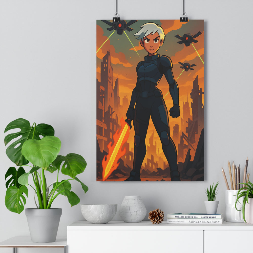 Poster décoratif moderne anime orange sombre dramatique futuriste salon chambre ambiance ruines urbaines qualité