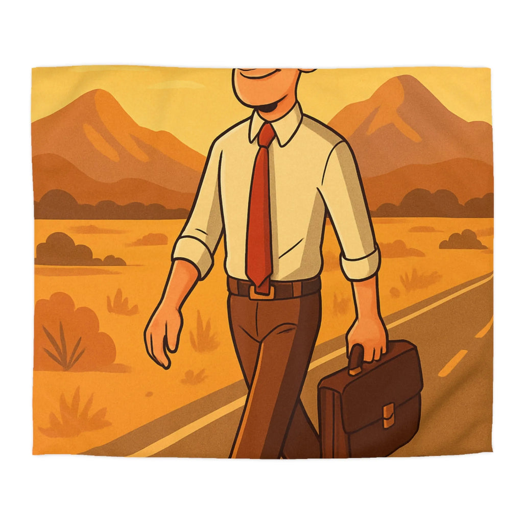 Housse de couette avec illustration d'homme marchant au coucher du soleil style rétro