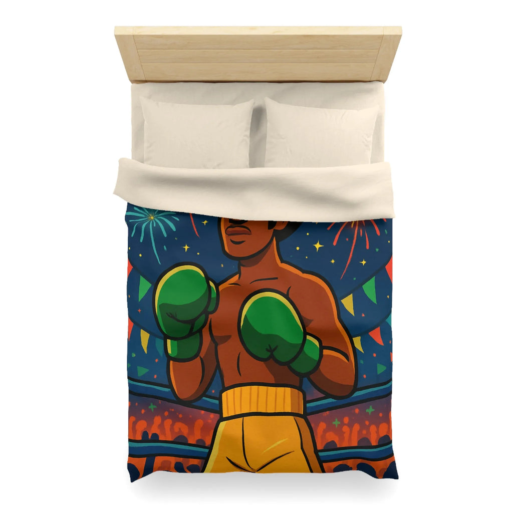Housse de couette colorée avec boxeur et feux d'artifice pour chambre moderne et vibrante