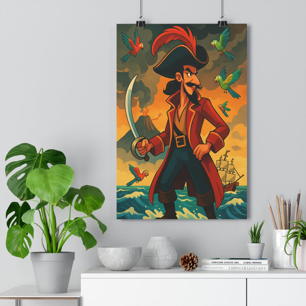 Poster décoratif pirate cartoon aventure charismatique perroquets volcan coloré mystique enfant chambre 30x46 qualité
