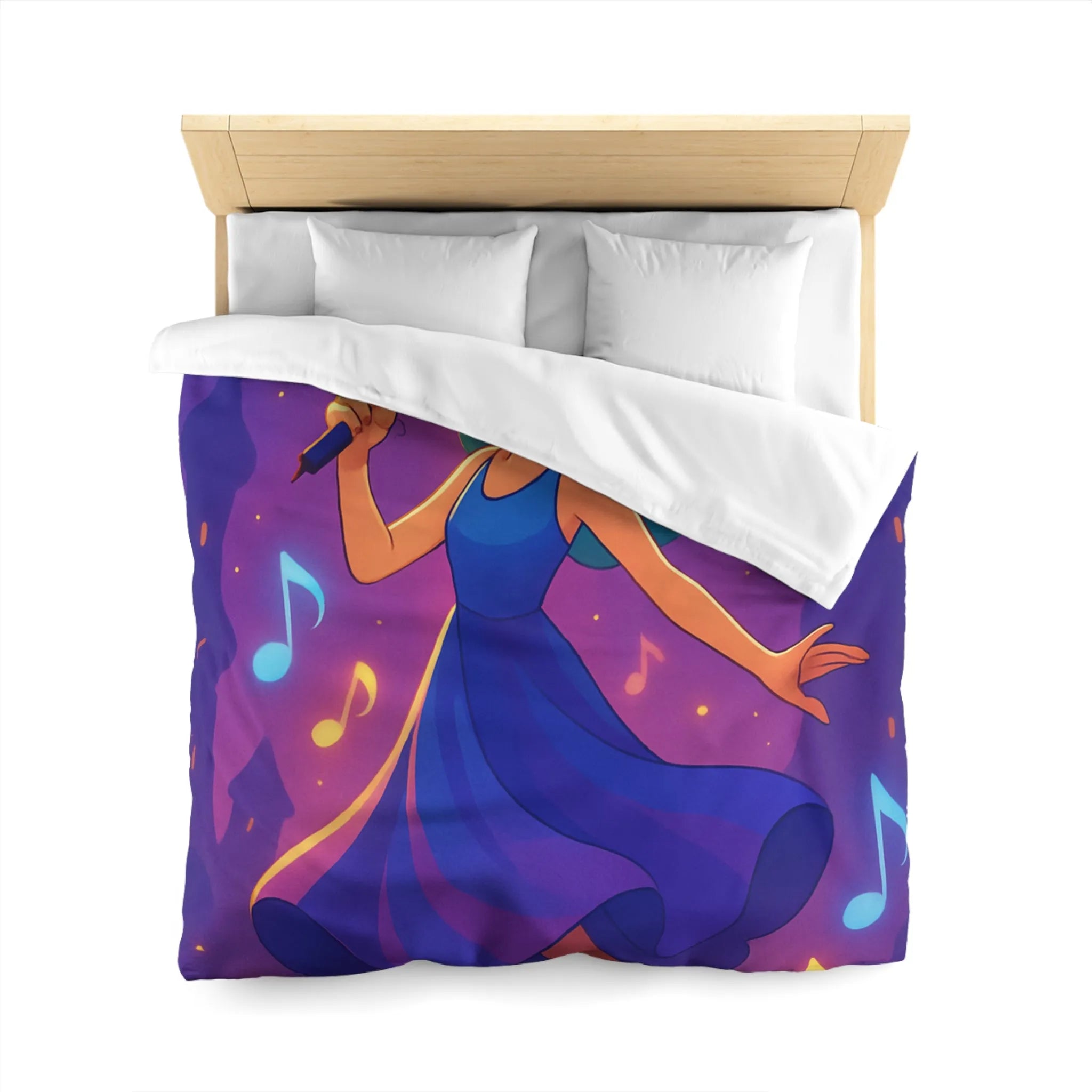 Fantaisie Vocale Féminine : Une Housse de Couette Mélodieuse pour Jeune Chanteuse Rêveuse