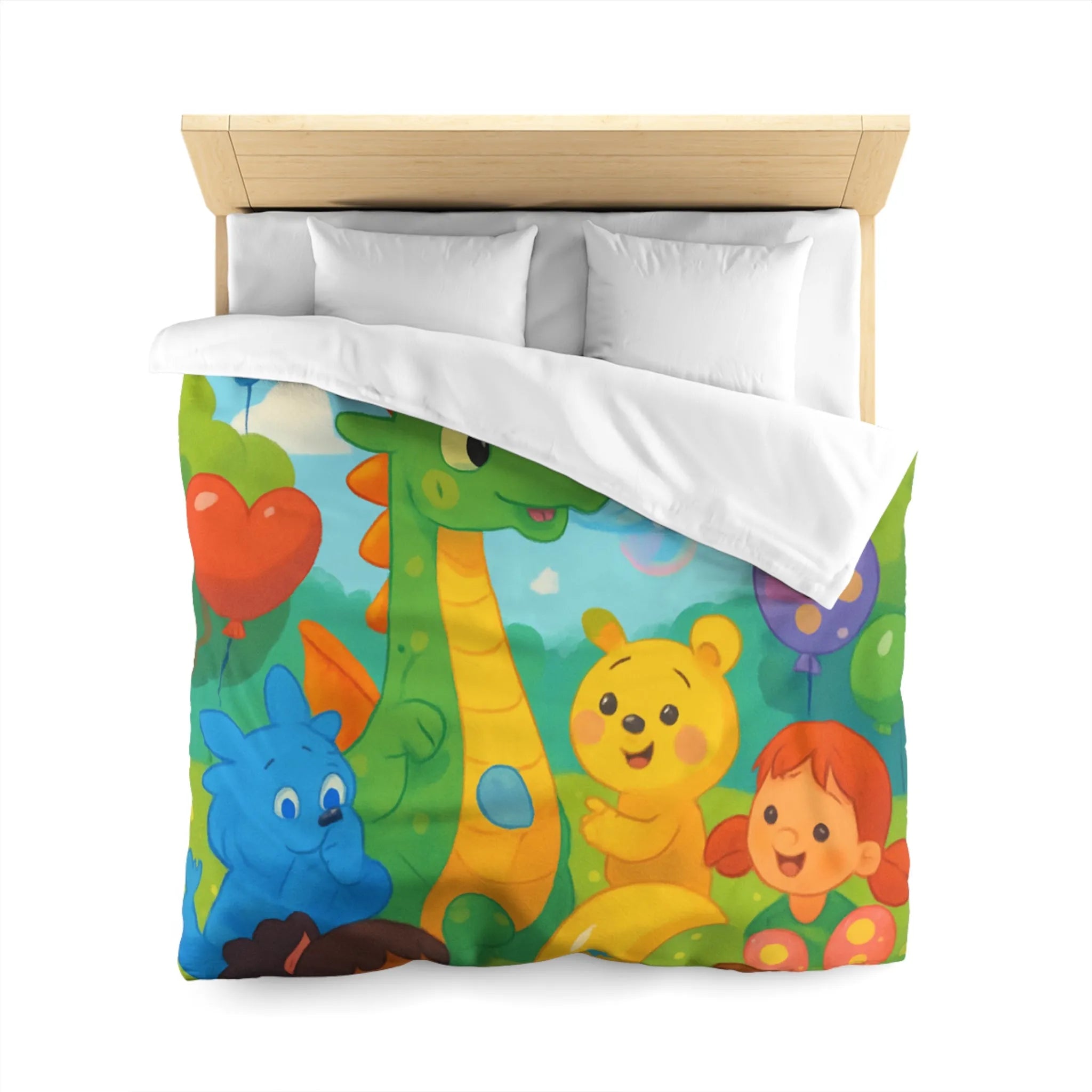 Housse de Couette Enfant Fantaisie Animaux et Ballons Colorés pour Chambre Féérique