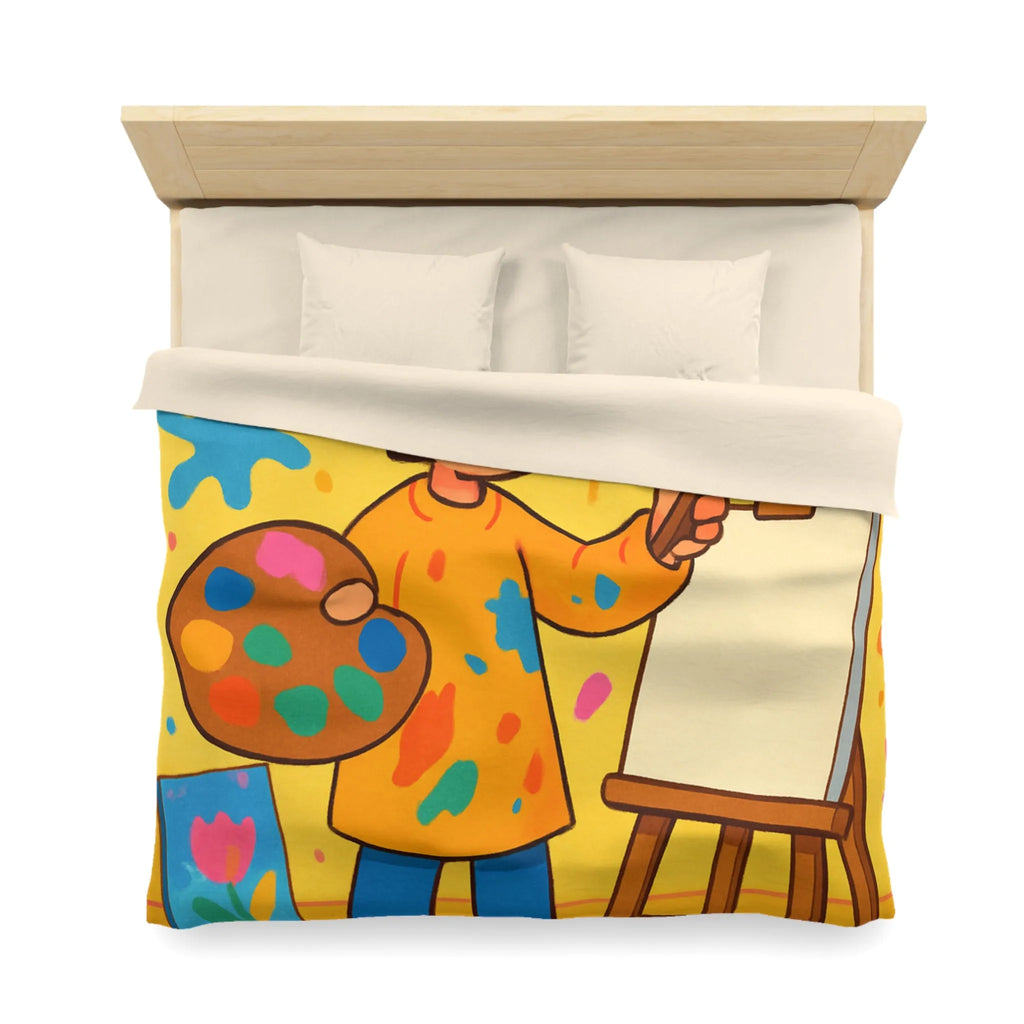 Housse de Couette Colorée avec Motif Artiste Enfant Peignant dans un Atelier Joyeux