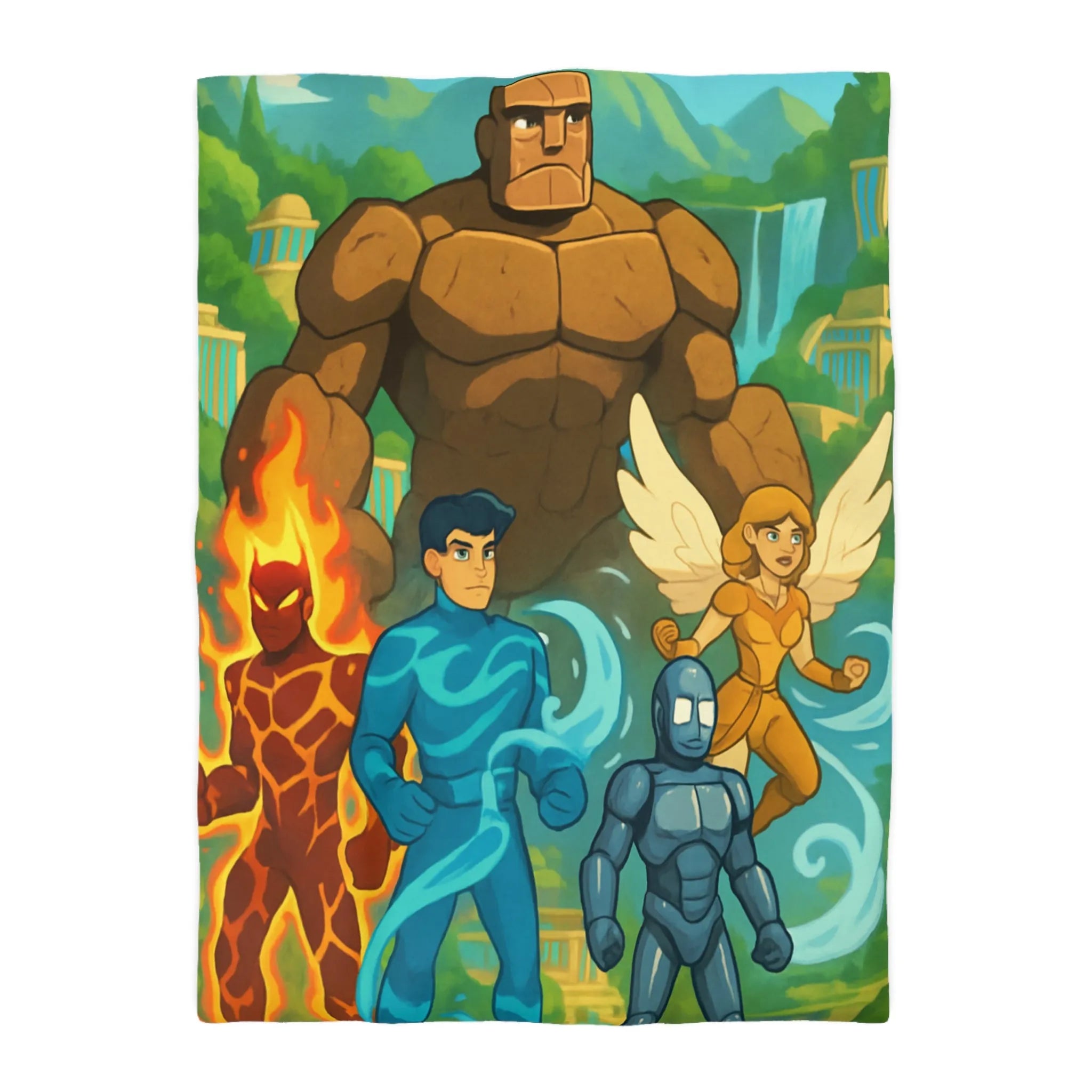 Housse de couette avec personnages héroïques et paysage fantastique inspirant enfant et adolescent