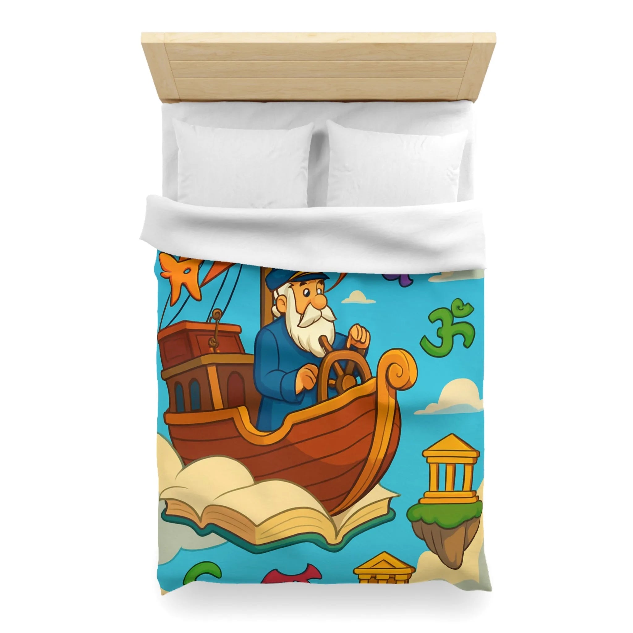 Housse de Couette Aventure Marin : Bateau Volant, Symboles Mystiques, Îles Flottantes