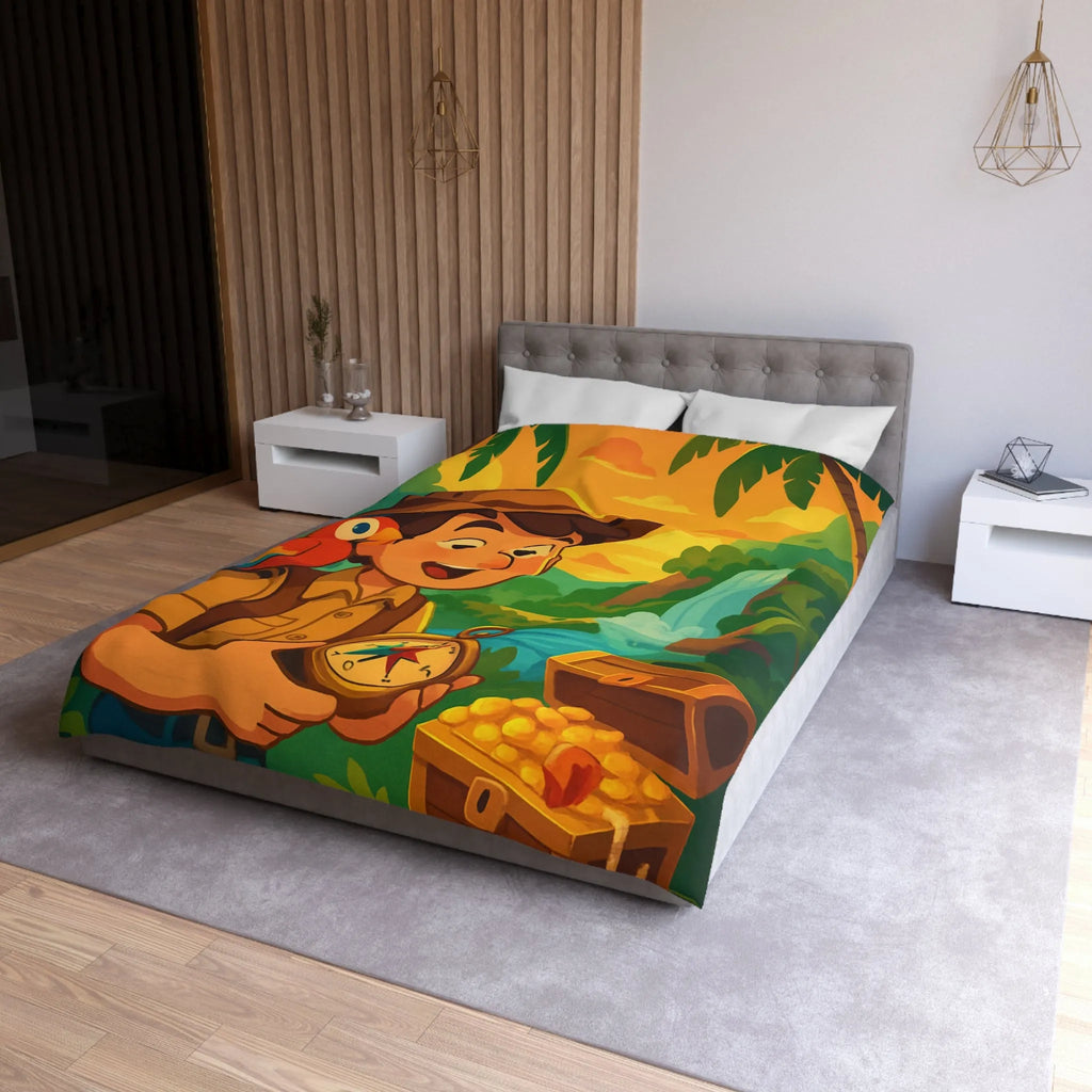 Housse de couette aventure tropicale avec trésor et perroquet pour enfant
