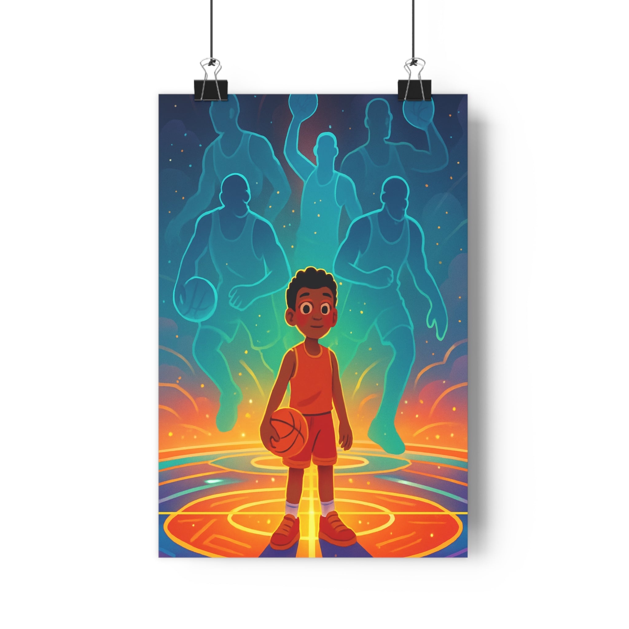 Poster décoratif art déco bleu orange joueur basket dynamique salon chambre qualité premium qualité