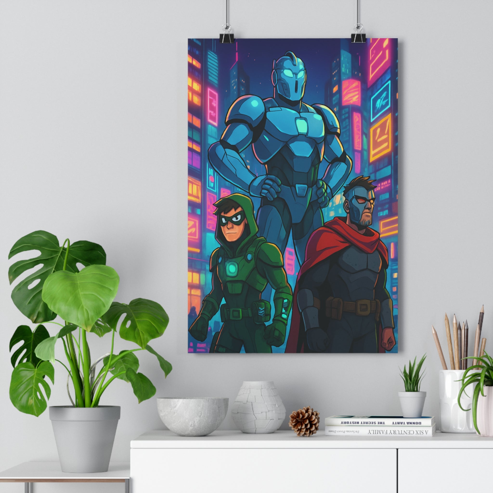 Poster décoratif futuriste anime bleu vert rouge métal héros chambre bureau dynamique tendance 30x46