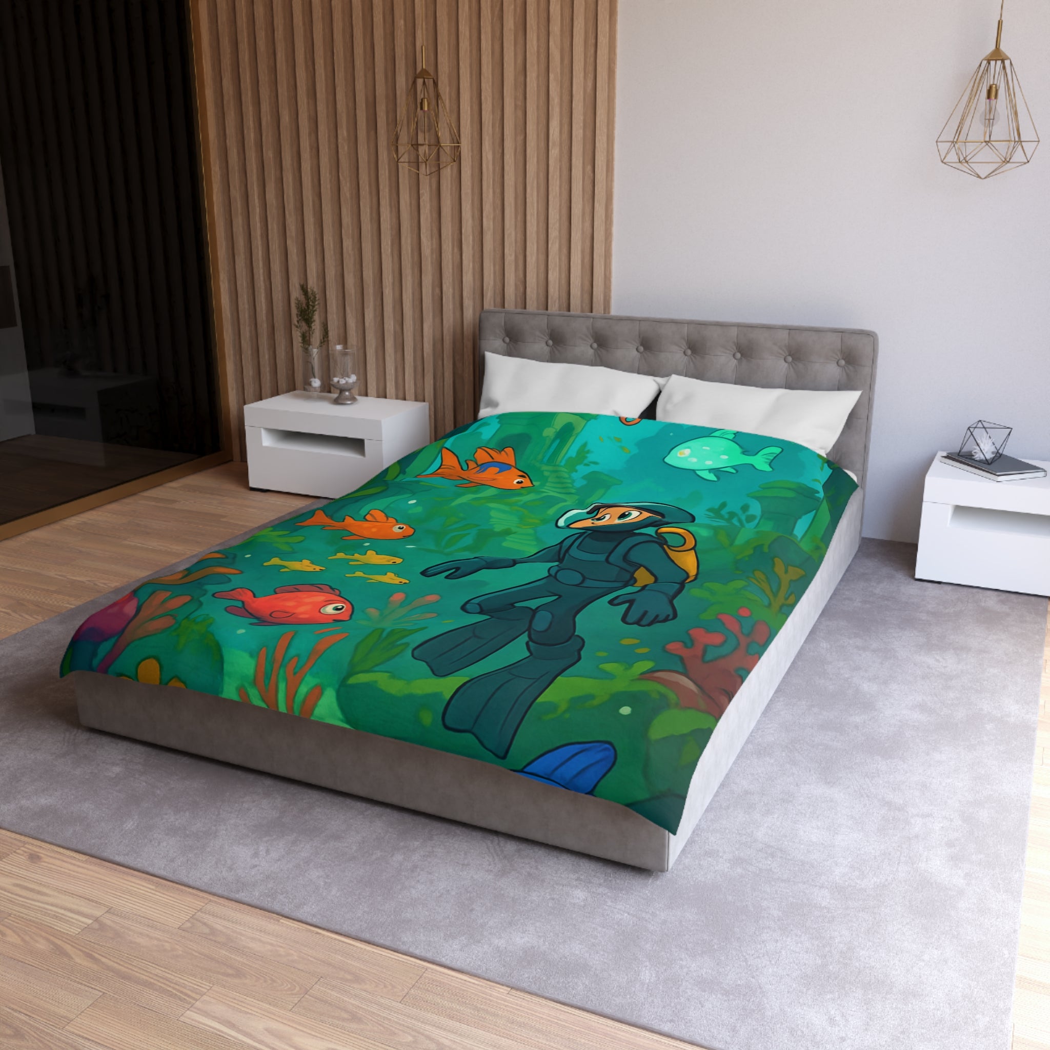 Plongée sous-marine enfantine avec poissons colorés et ruines anciennes, aventure océanique artistique