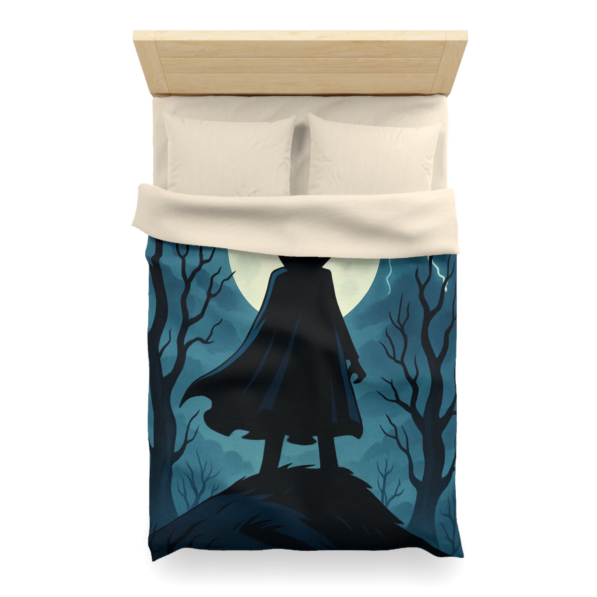 Plongez dans une scène nocturne mystérieuse avec silhouette et hibou sous lune pleine