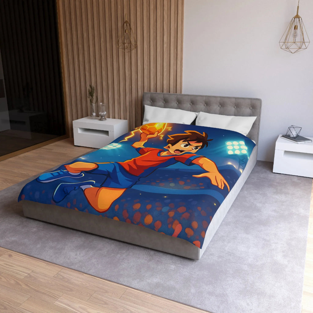 Housse de couette enfant illustrée de joueur de handball dynamique et énergétique
