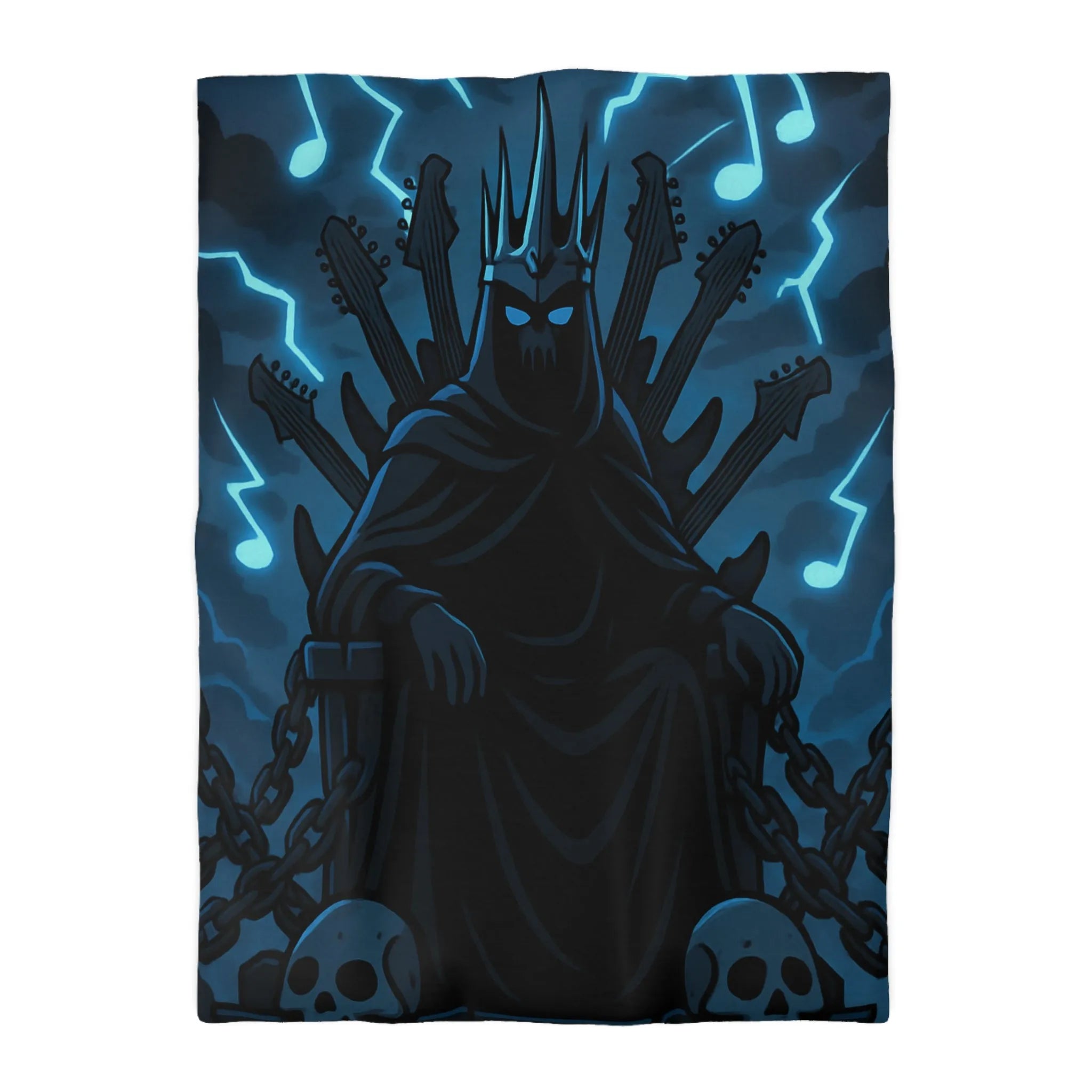 Housse de Couette Gothique Musicien Roi Ténébreux avec Throne de Guitares et Crânes
