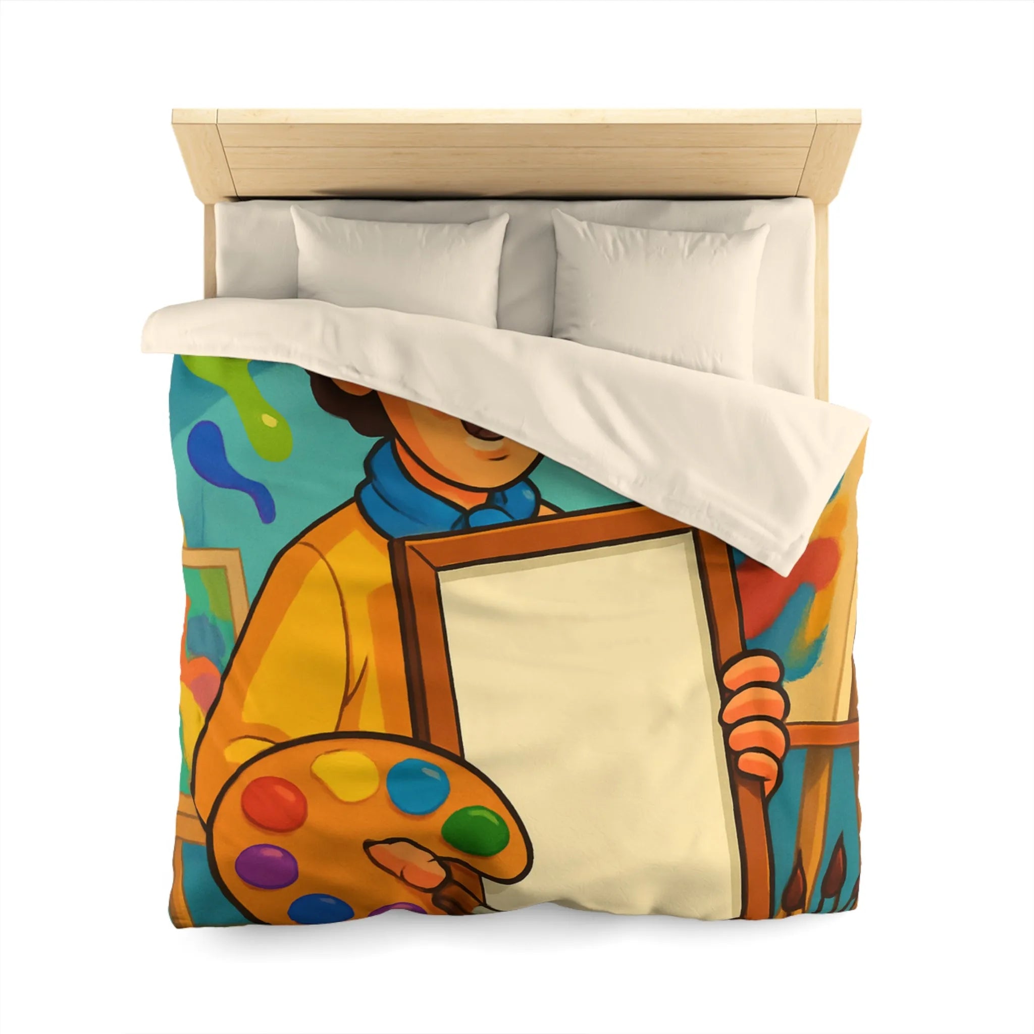 Housse de couette colorée artiste, palette vibrante, design créatif pour chambre inspirante