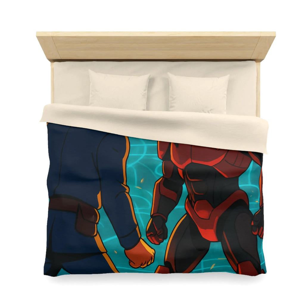 Housse de Couette avec Design Futuriste de Robot et Personnage en Armure Rouge