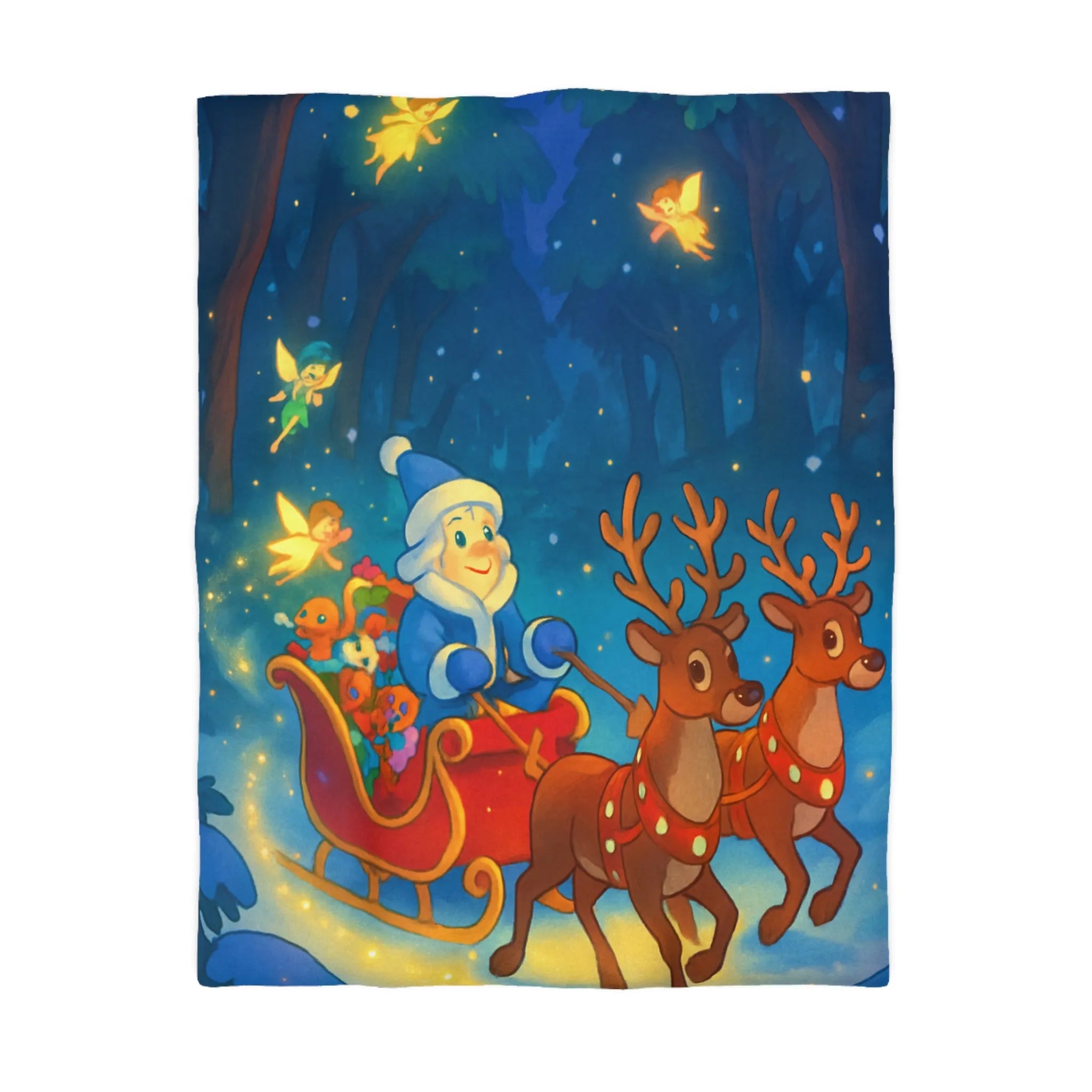 Housse de Couette Enchantée avec Lutin Magique, Fées Lumineuses et Rennes Pétillants dans Forêt