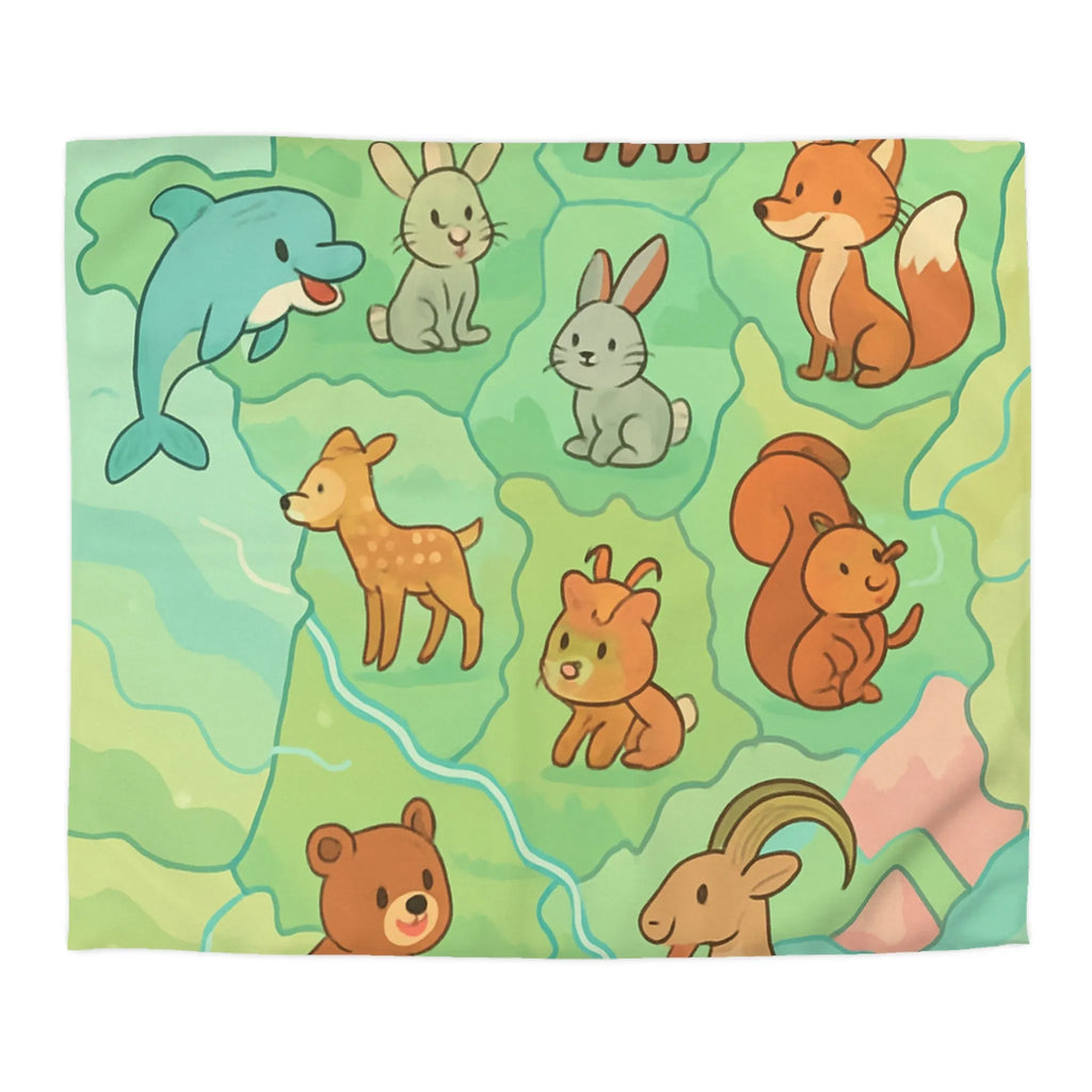 Housse de Couette Animaux de la Forêt et Mer, Design Enfantin Amusant et Coloré