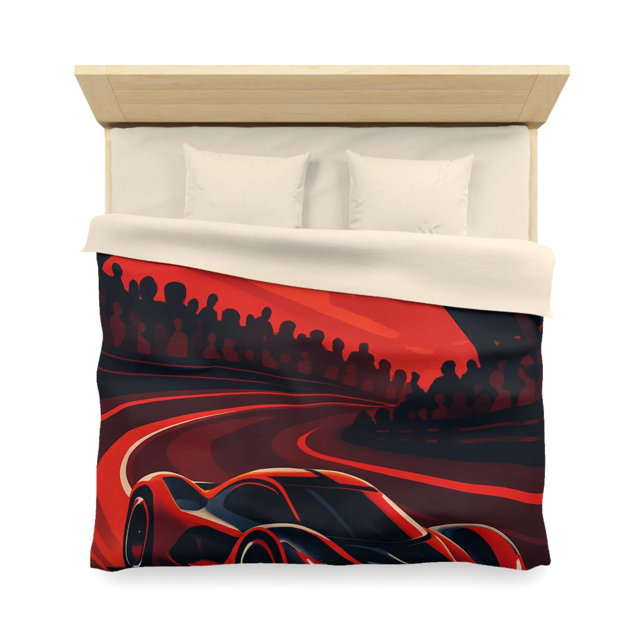Housse de couette avec design de voiture de course rouge moderne sur circuit sinueux