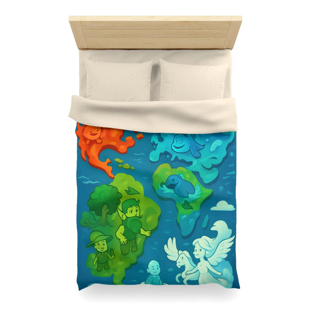 Housse de couette colorée avec illustration ludique des éléments naturels en harmonie