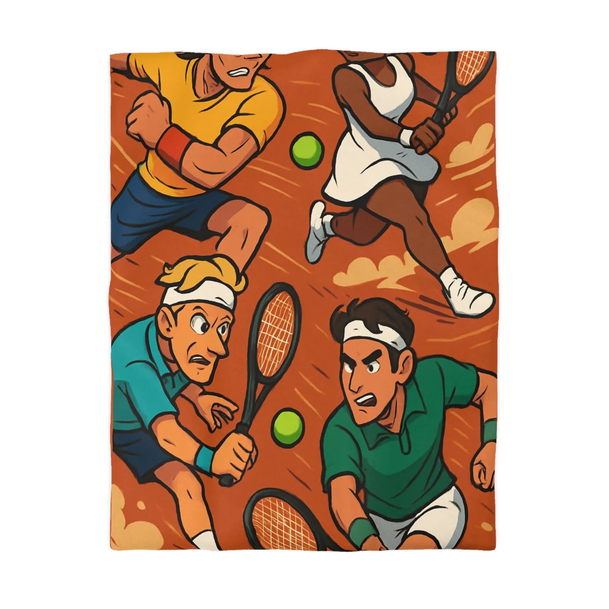 Housse de couette dynamique de tennis avec joueurs animés et fond terre battue