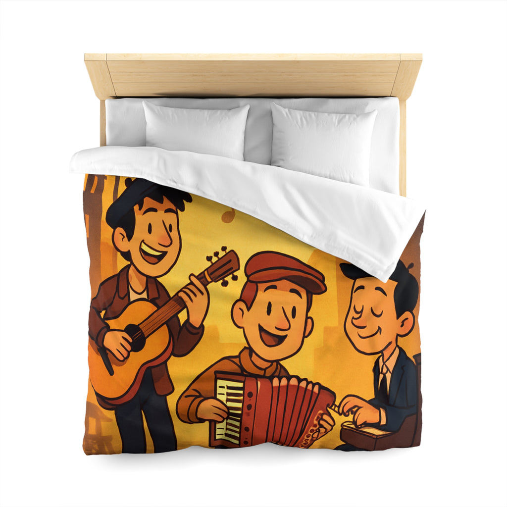 Housse de couette vintage ambiance musicale jazz avec trio de musiciens lumineux