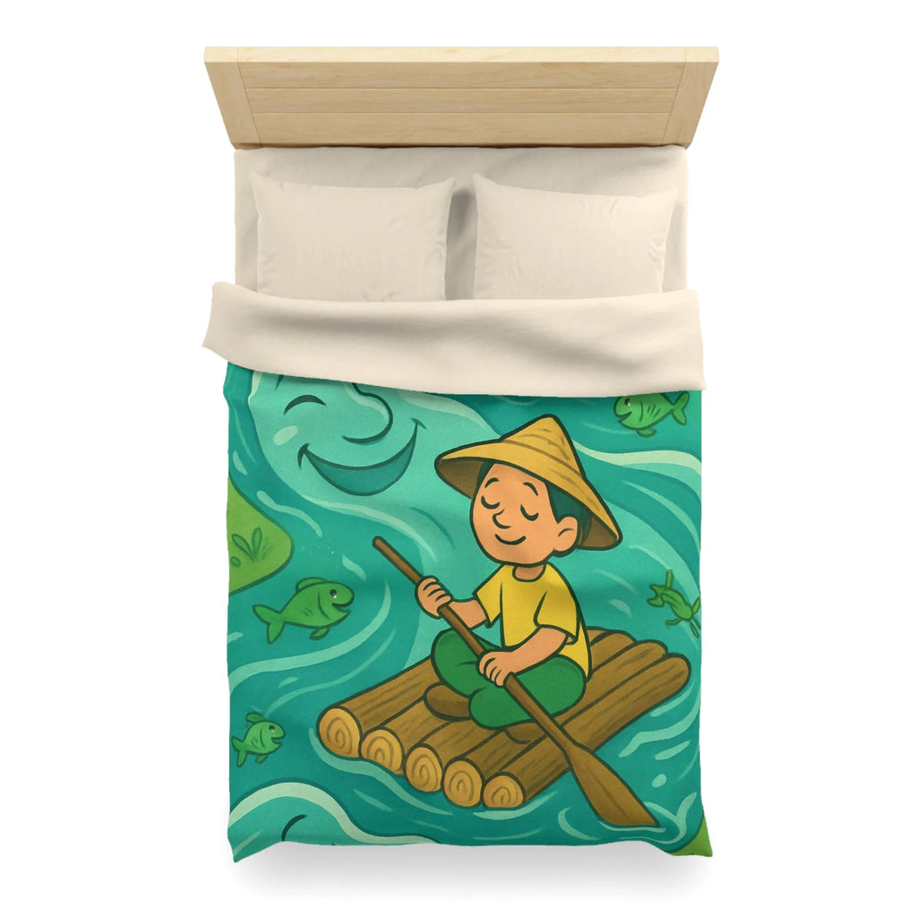 Housse de Couette Enfant avec Illustration Rêveuse de Rivière et Pêcheur Heureux