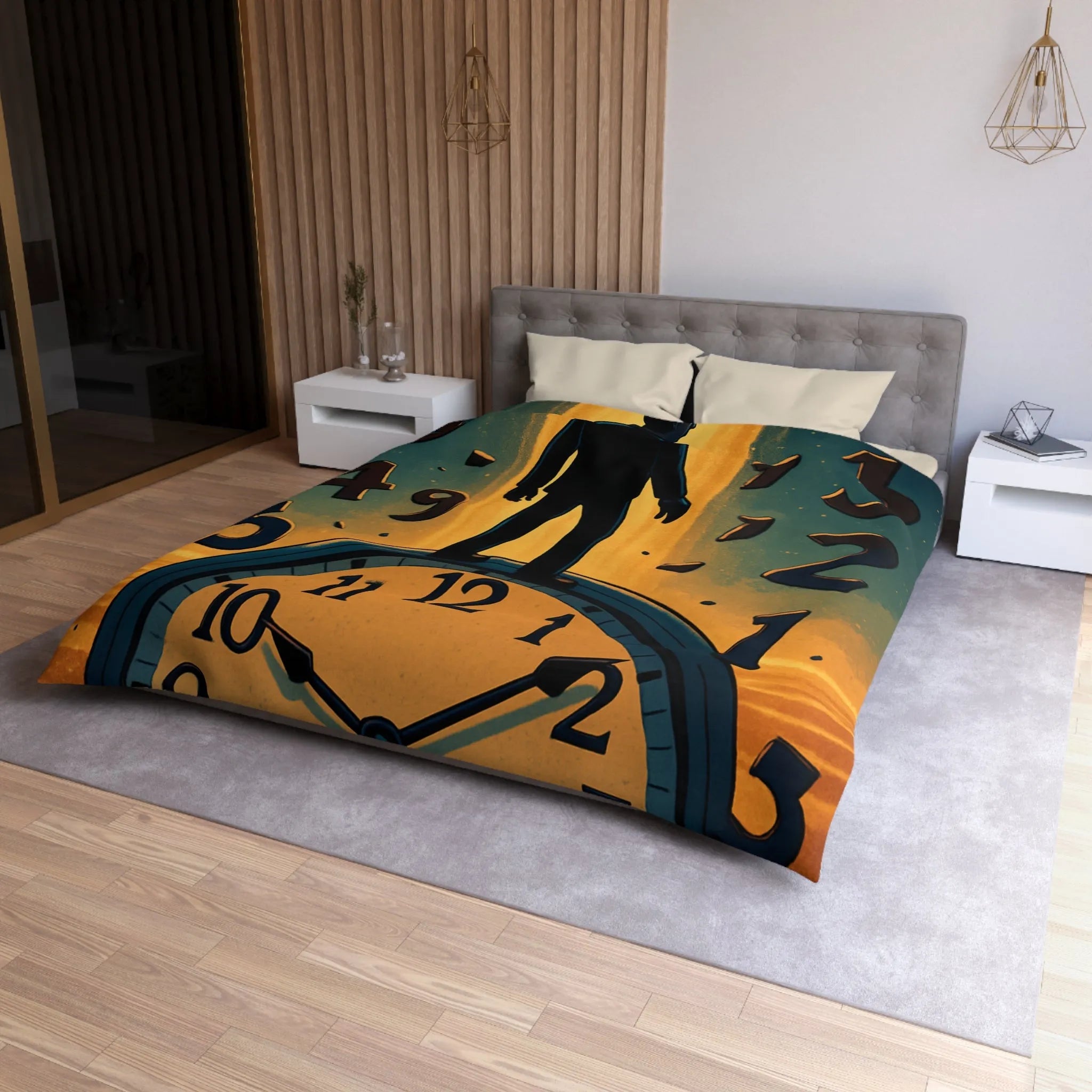 Housse de couette avec horloge mystique et voyageur des rêves en noir