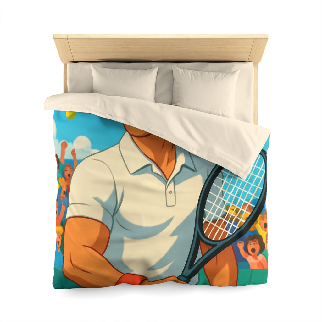 Housse de couette vibrante avec joueur de tennis vintage, bandeau et balles jaunes