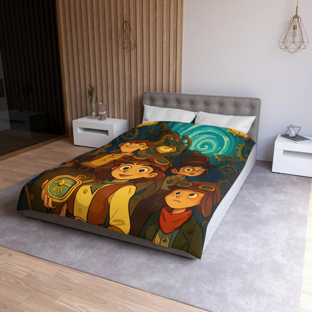 Housse de Couette Enfant Steampunk Aventure Horlogerie avec Spirale Temporelle Mystérieuse