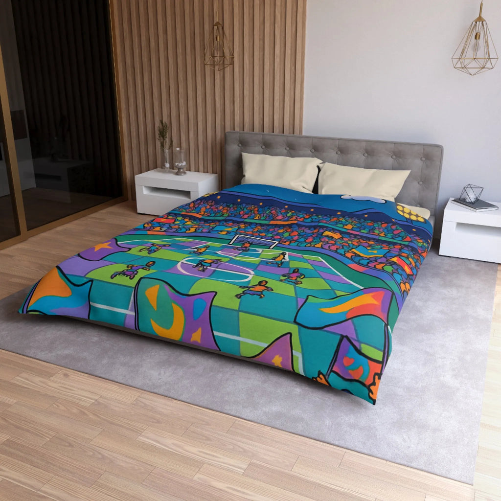 Housse de couette colorée avec motif de stade de football sous ciel étoilé