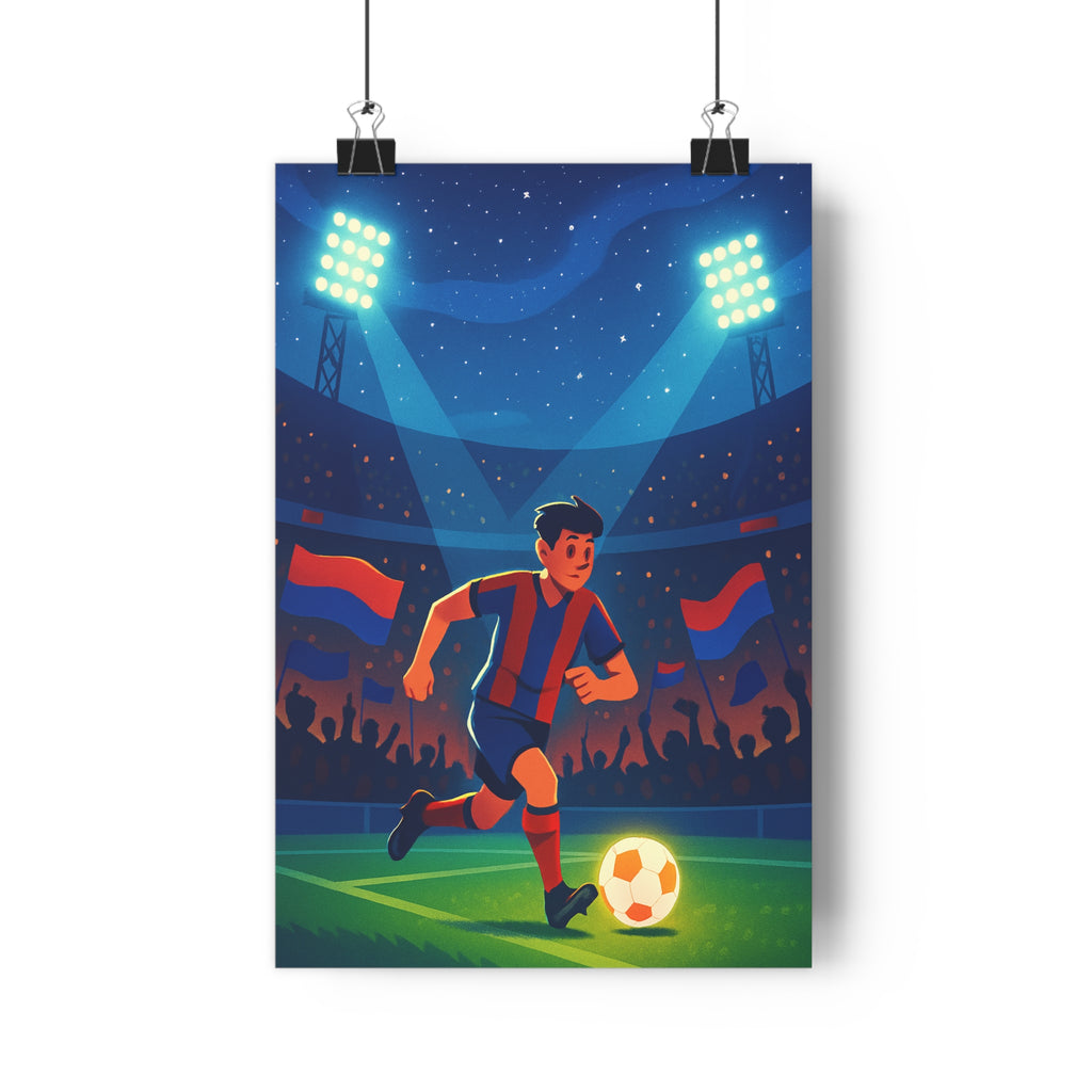 Poster décoratif football rouge bleu dynamique moderne sportif chambre salon vibrant ambiance unique passion