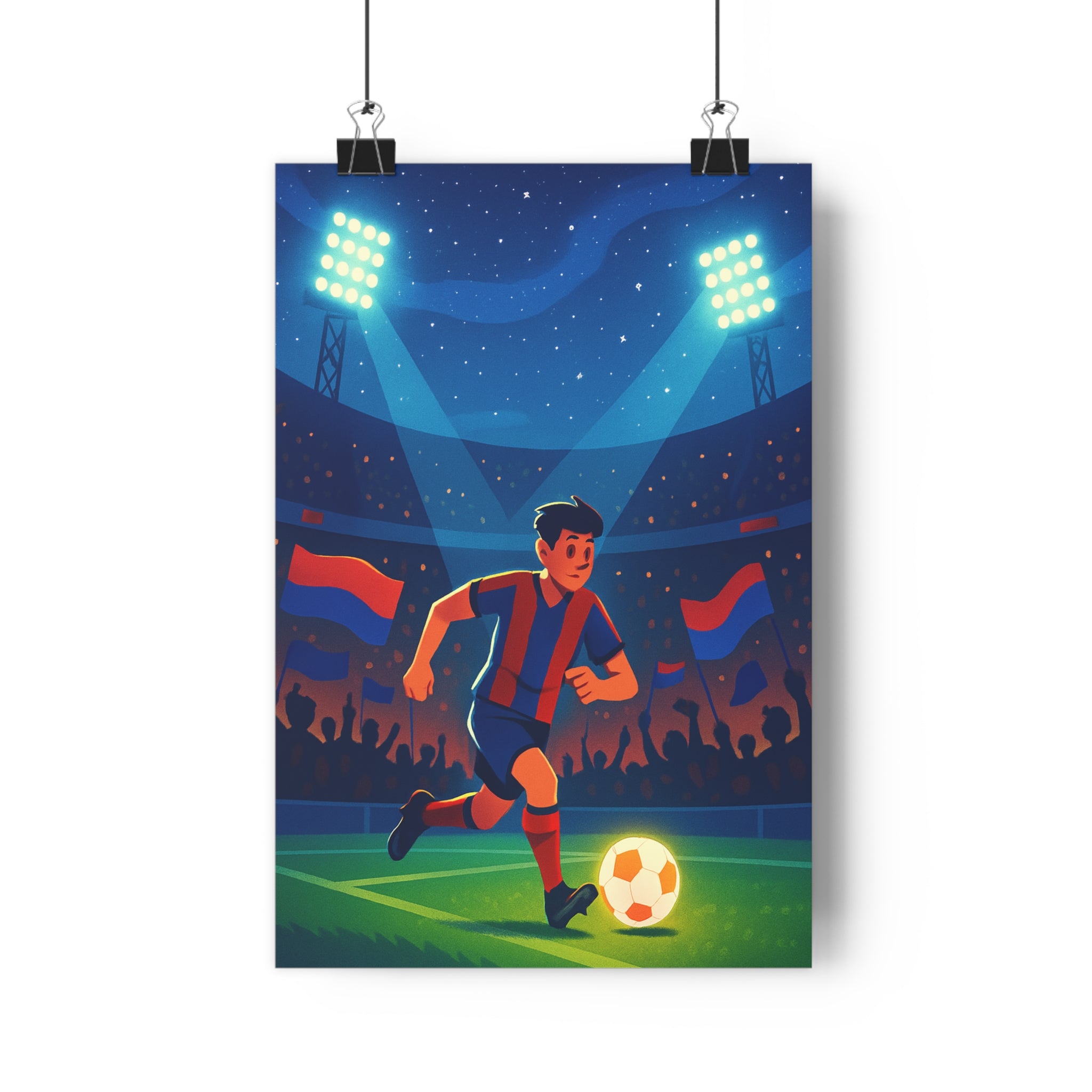 Poster décoratif football rouge bleu dynamique moderne sportif chambre salon vibrant ambiance unique passion