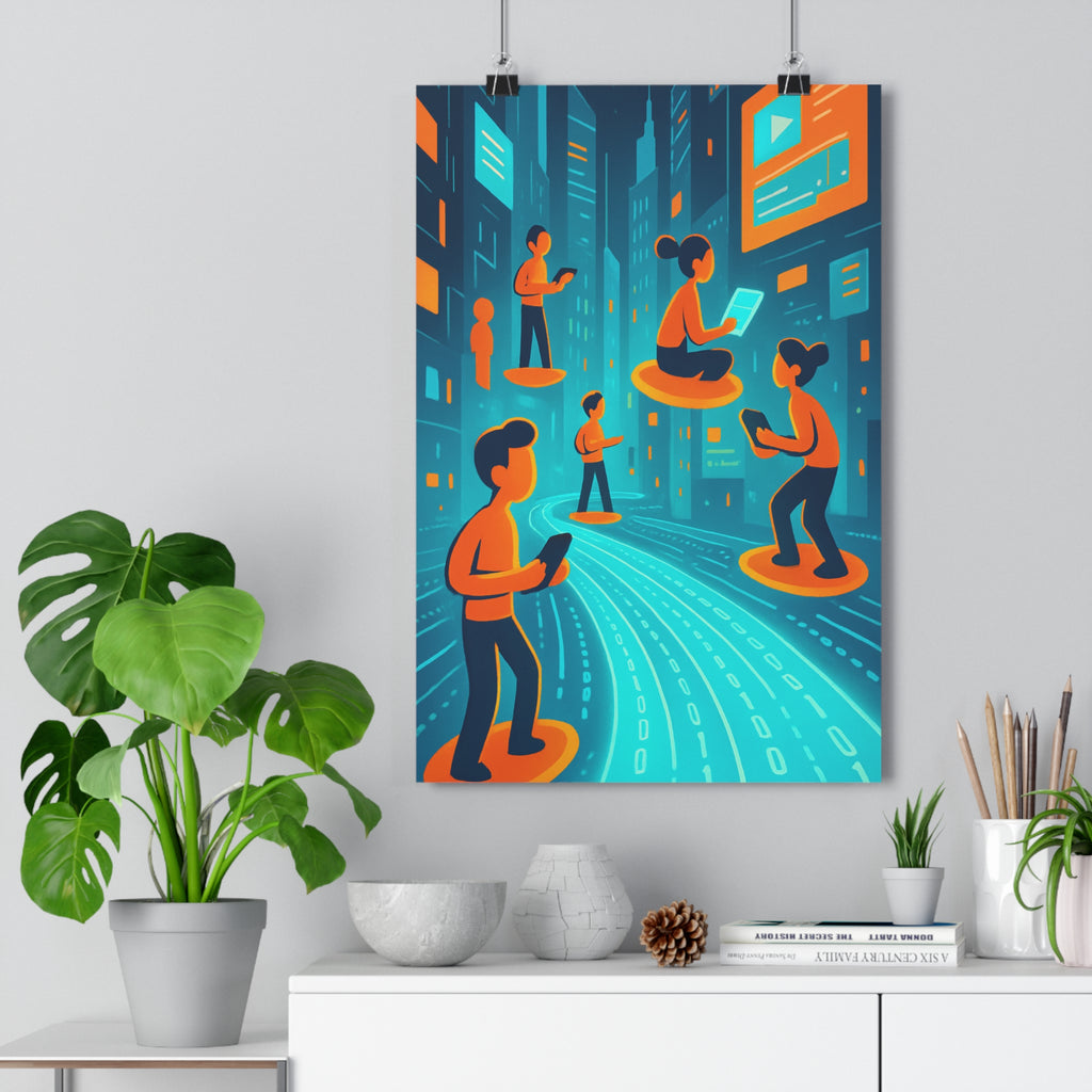 Poster décoratif urbain futuriste bleu orange cartoon bureau dynamique moderne hightech design tendance 30x46