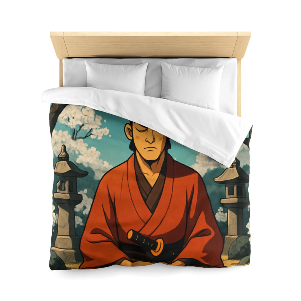 Housse de couette avec design de méditation sereine sous cerisiers en fleurs