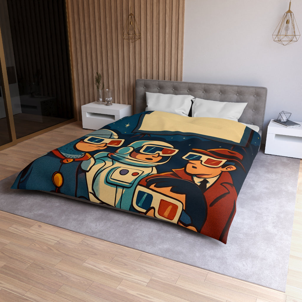 Housse de Couette Unique Inspirée Cinéma Rétro Avec Personnages Insolites Regardant Écran