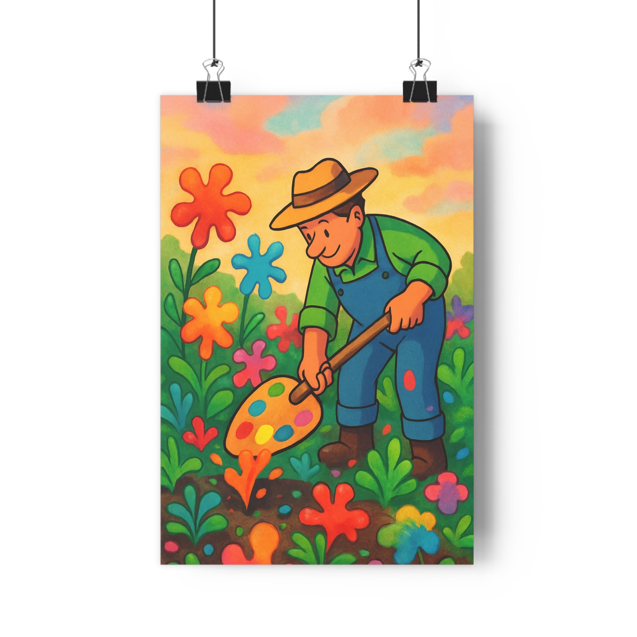 Poster décoratif jardin peinture couleurs vives artistique joyeux salon chambre enfant moderne palette jardinier