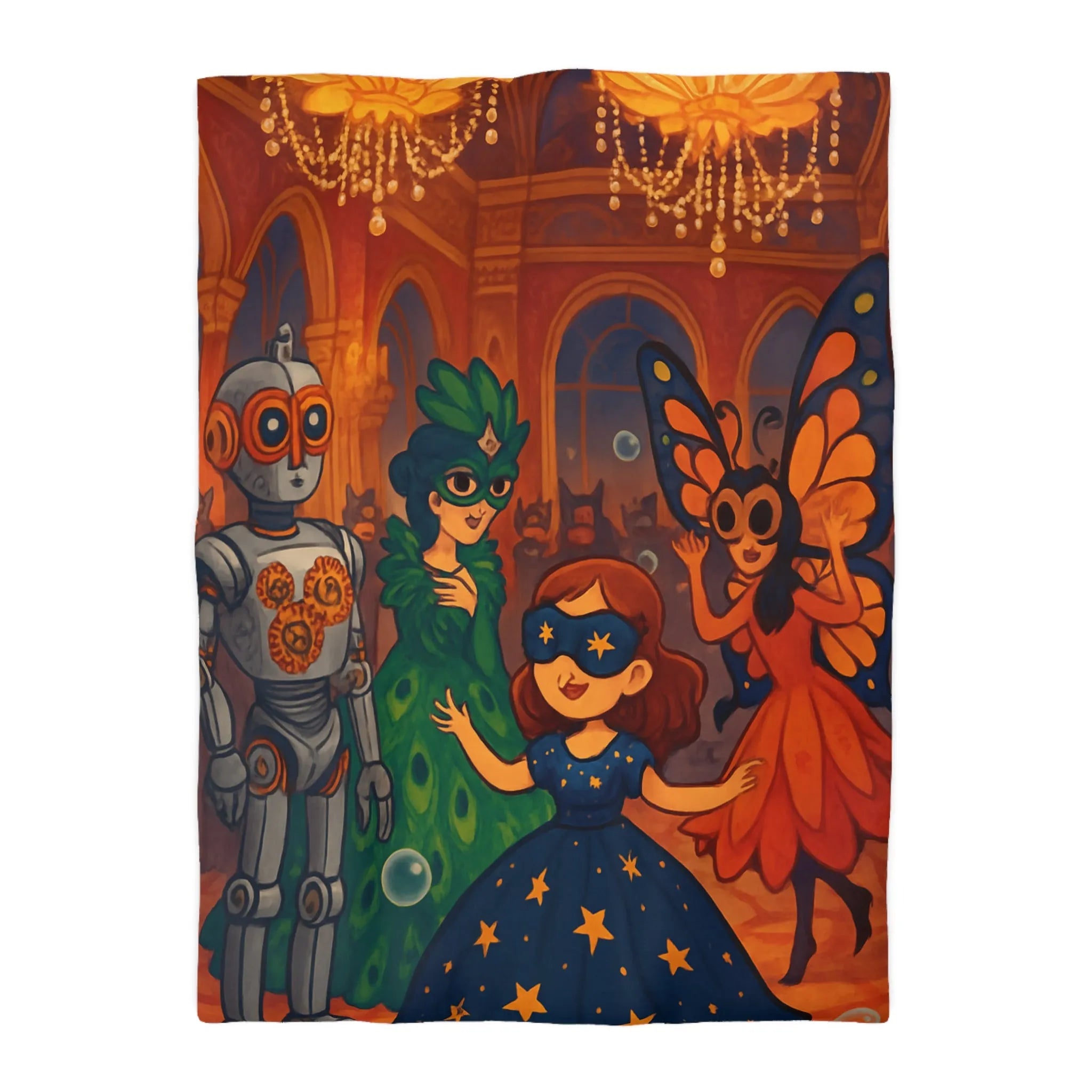 Housse de Couette Enchantée avec Robe de Bal Masquée et Ambiance Féérique Pour Enfants