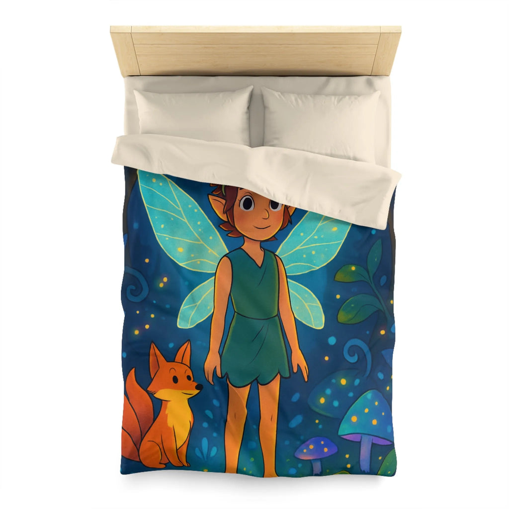 Housse de Couette Féerique avec Fée Ailée et Renard dans Forêt Enchantée Multicolore