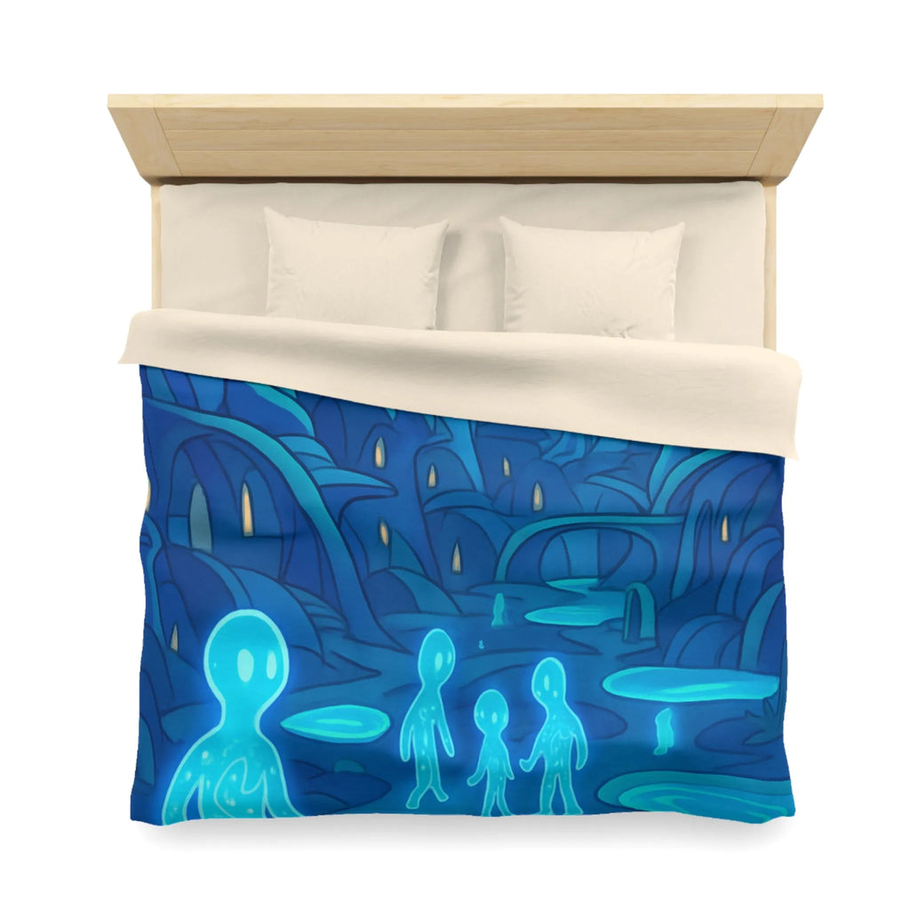 Housse de couette fantastique avec paysage extraterrestre, créatures lumineuses et lune mystique