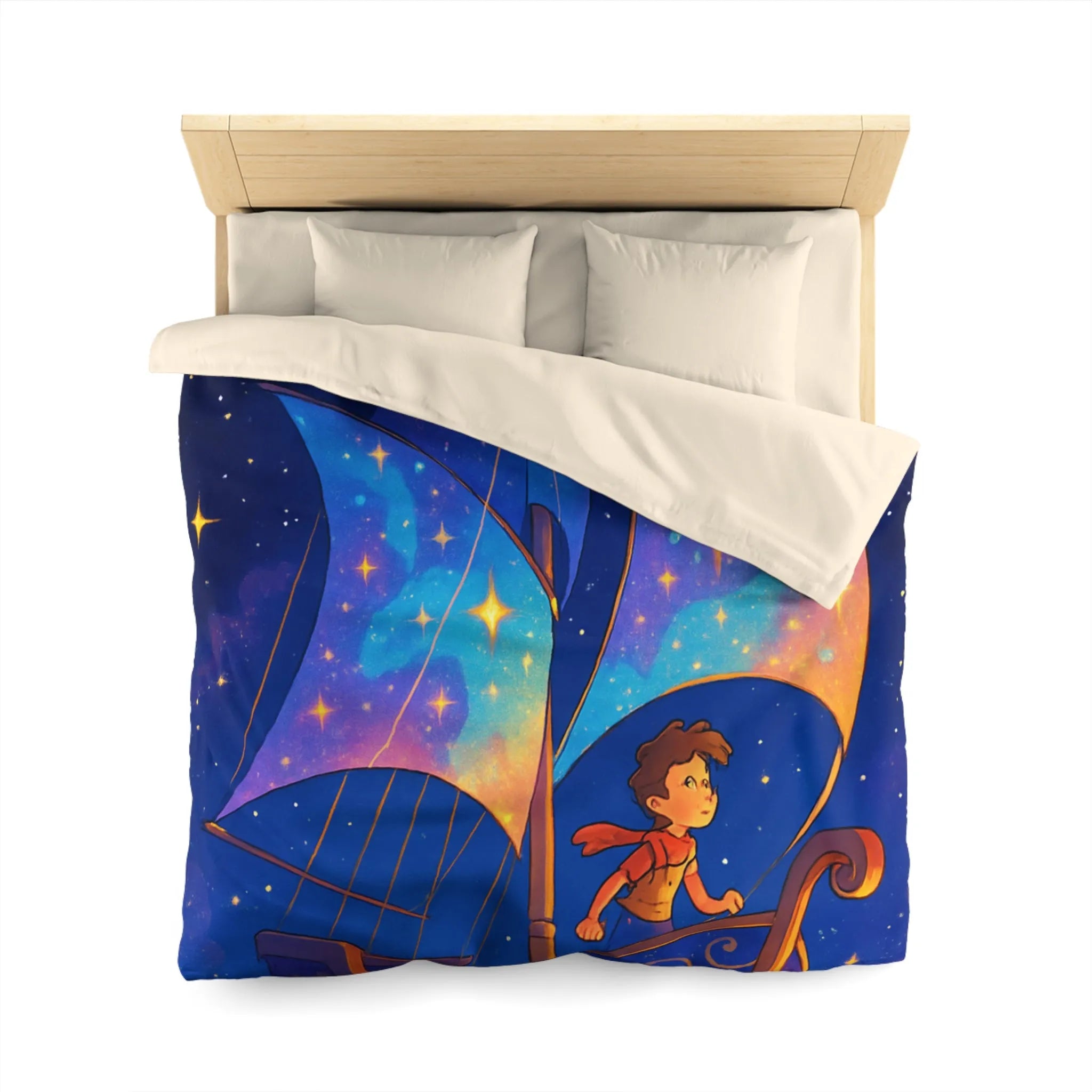 Housse de Couette Enchantée: Bateau Stardust Voyageant Dans l'Univers Étoilé pour Enfants