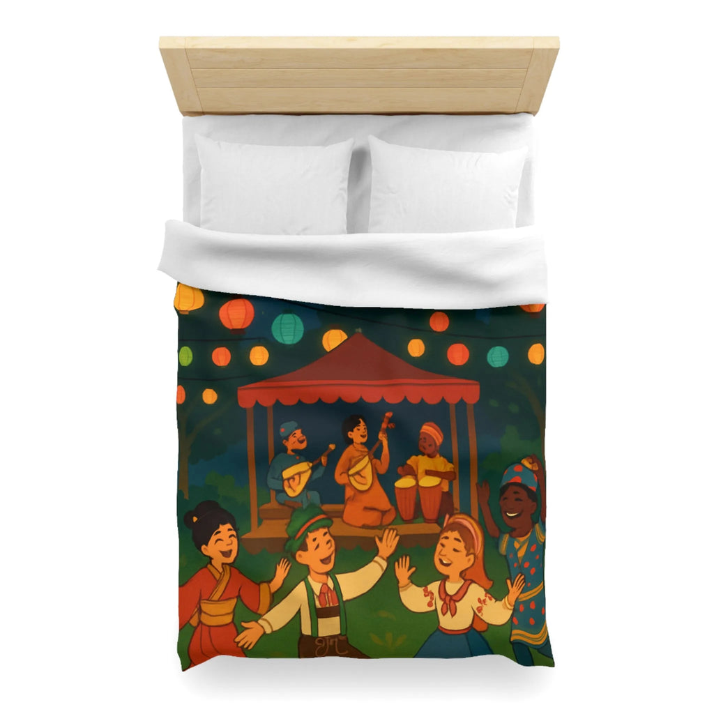 Housse de Couette Enfant Festive avec Lanternes Colorées et Scène de Musique en Plein Air