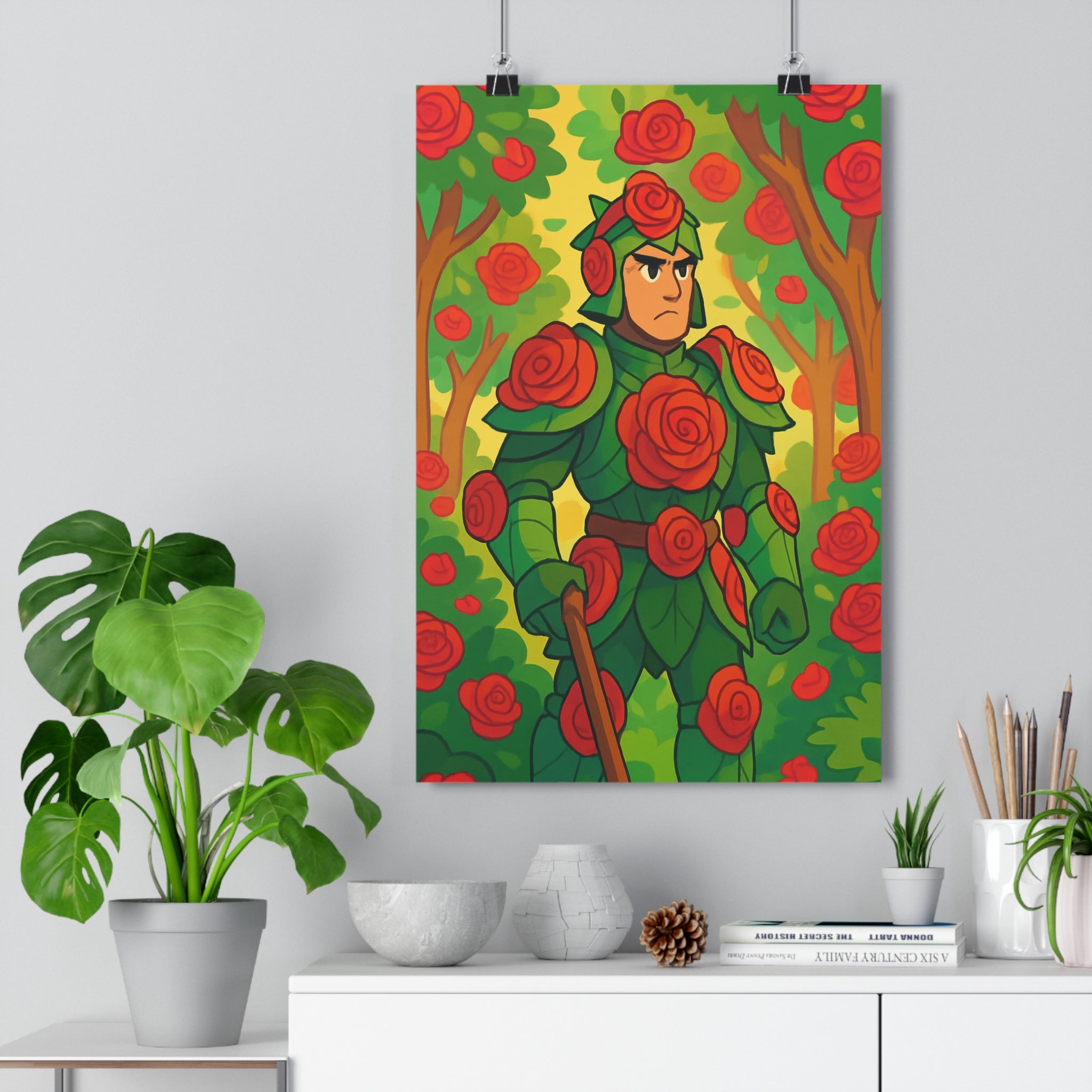 Poster décoratif aventure épique vert rouge cartoon forêt magique salon chambre bureau 30x46 qualité