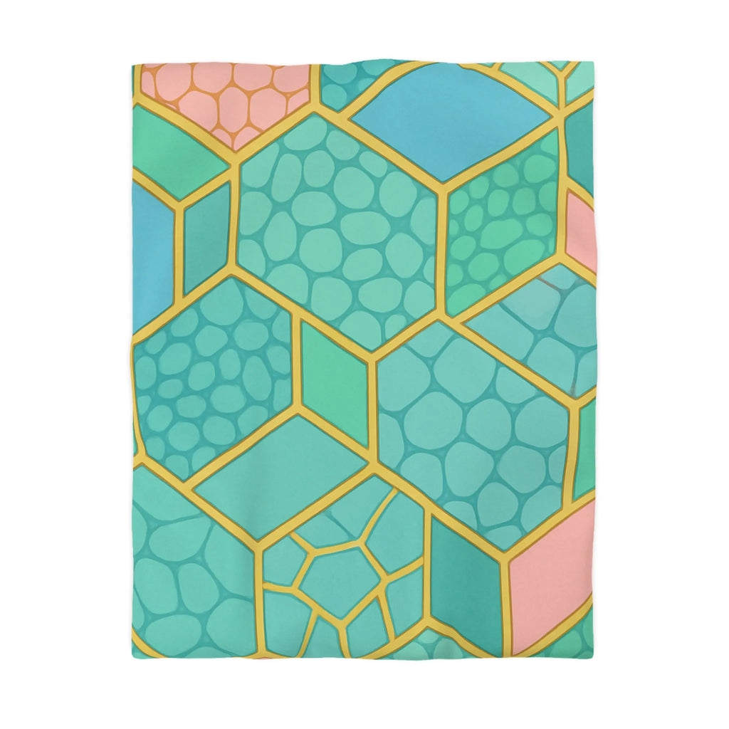 Housse de couette hexagonale pastel avec motifs géométriques et texture miel moderne