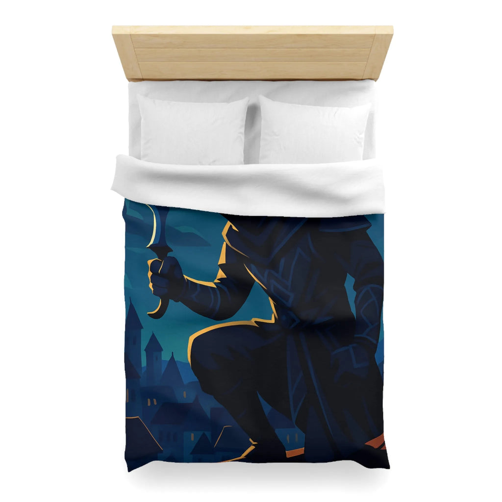 Housse de couette avec silhouette de voleur menaçant sous une pleine lune brillante