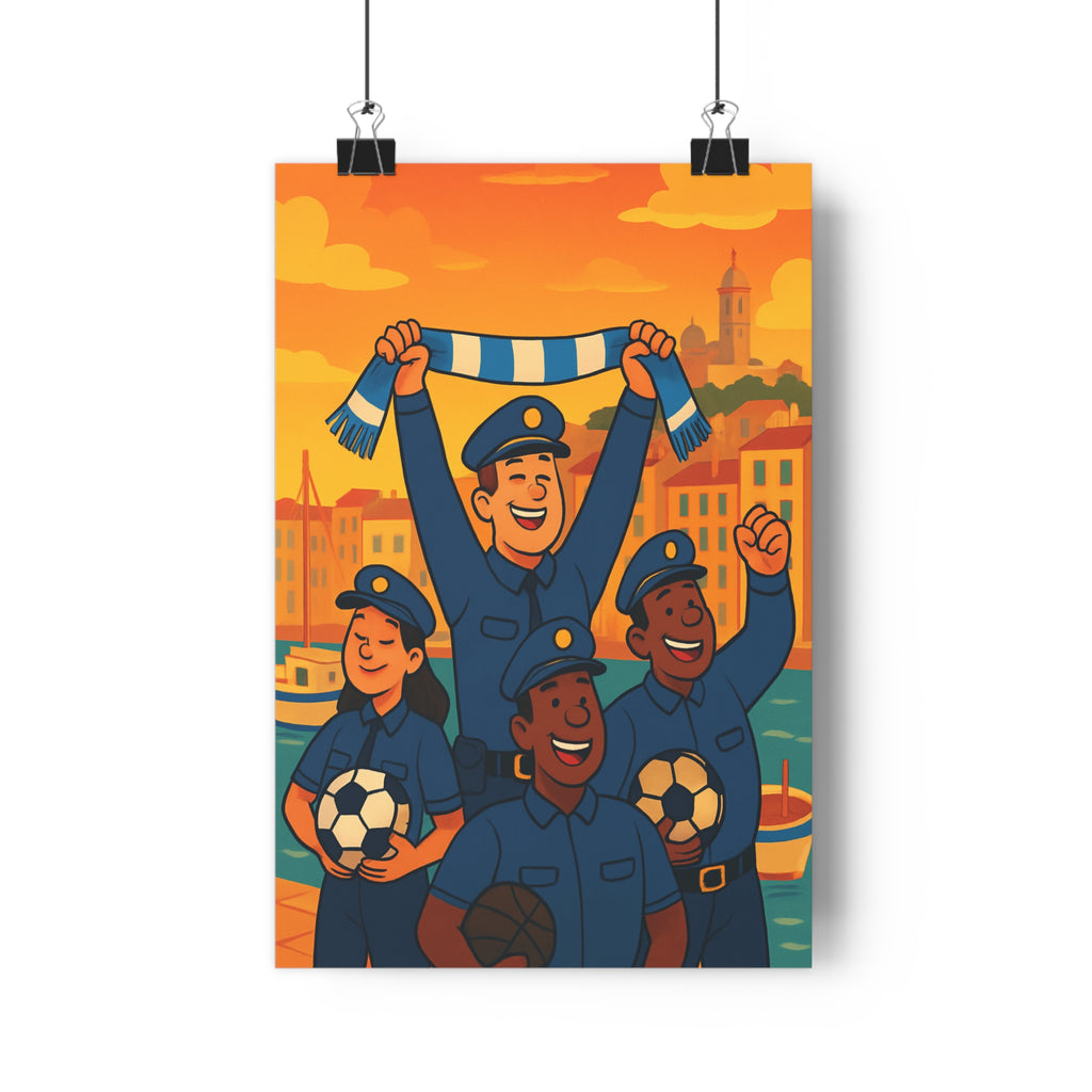 Poster décoratif cartoon joyeux orange bleu salon chambre nostalgique illustration maritime personnages sportifs uniforme