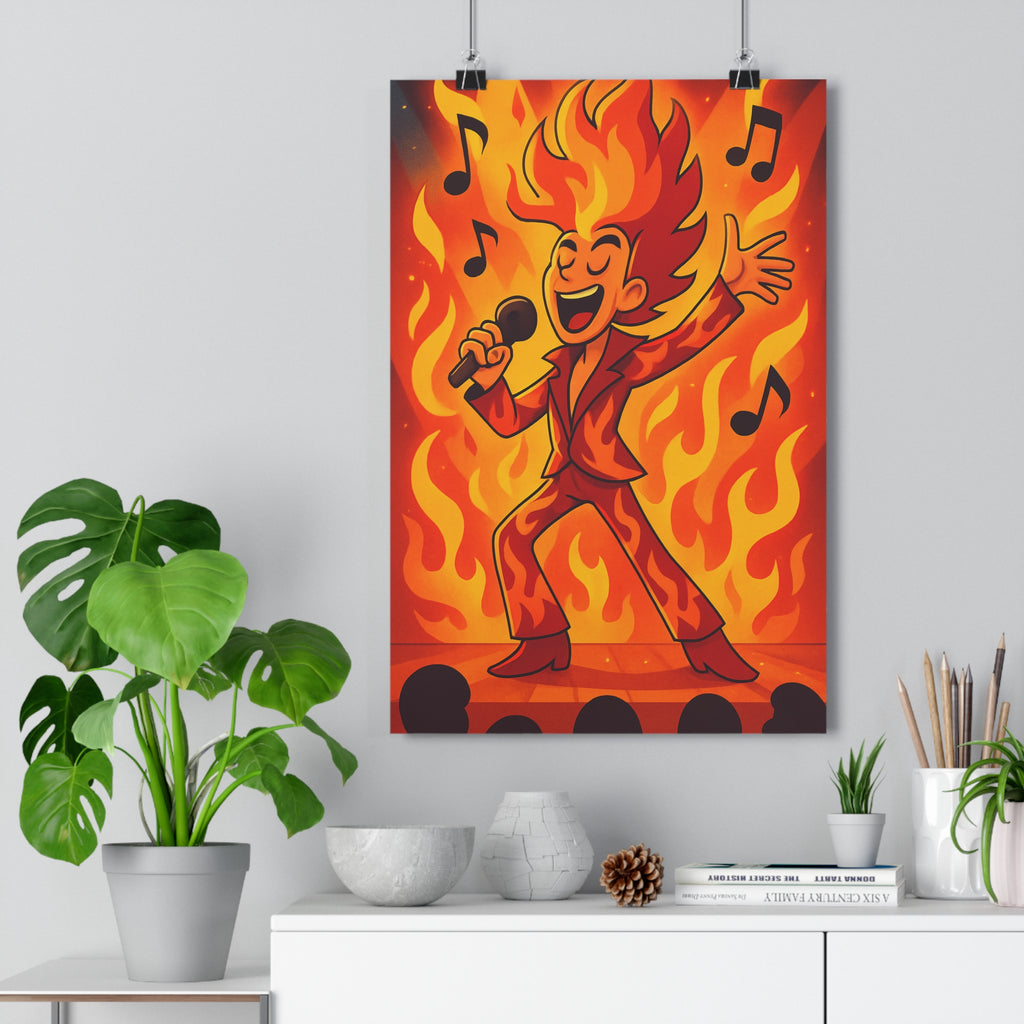 Poster décoratif cartoon vibrant rouge orange musique aventure joyeux salon chambre bureau artistique dynamique