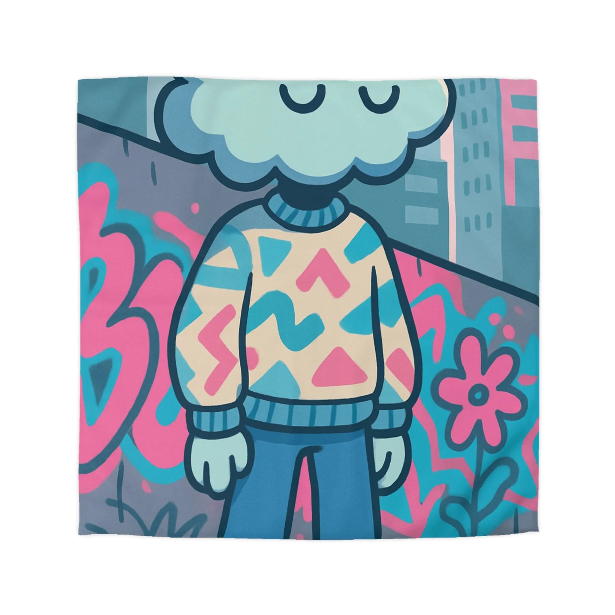 Housse de Couette Design Nuage et Street Art pour Chambre Fun et Colorée