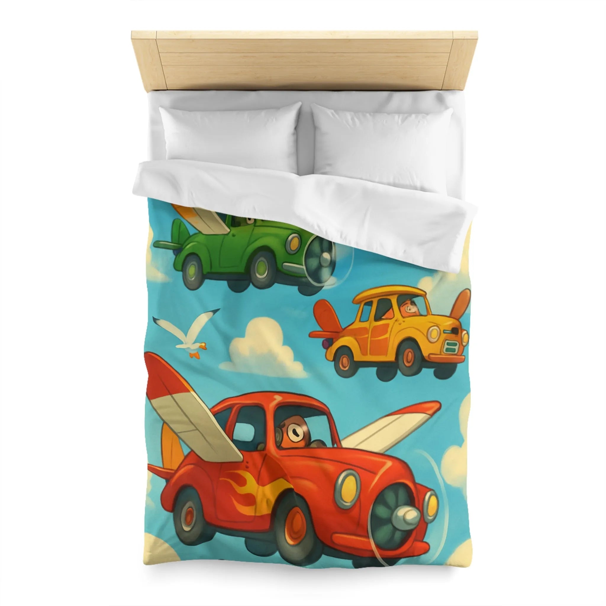 Housse de Couette Avions-Automobiles Volant dans un Ciel Bleu pour Enfants