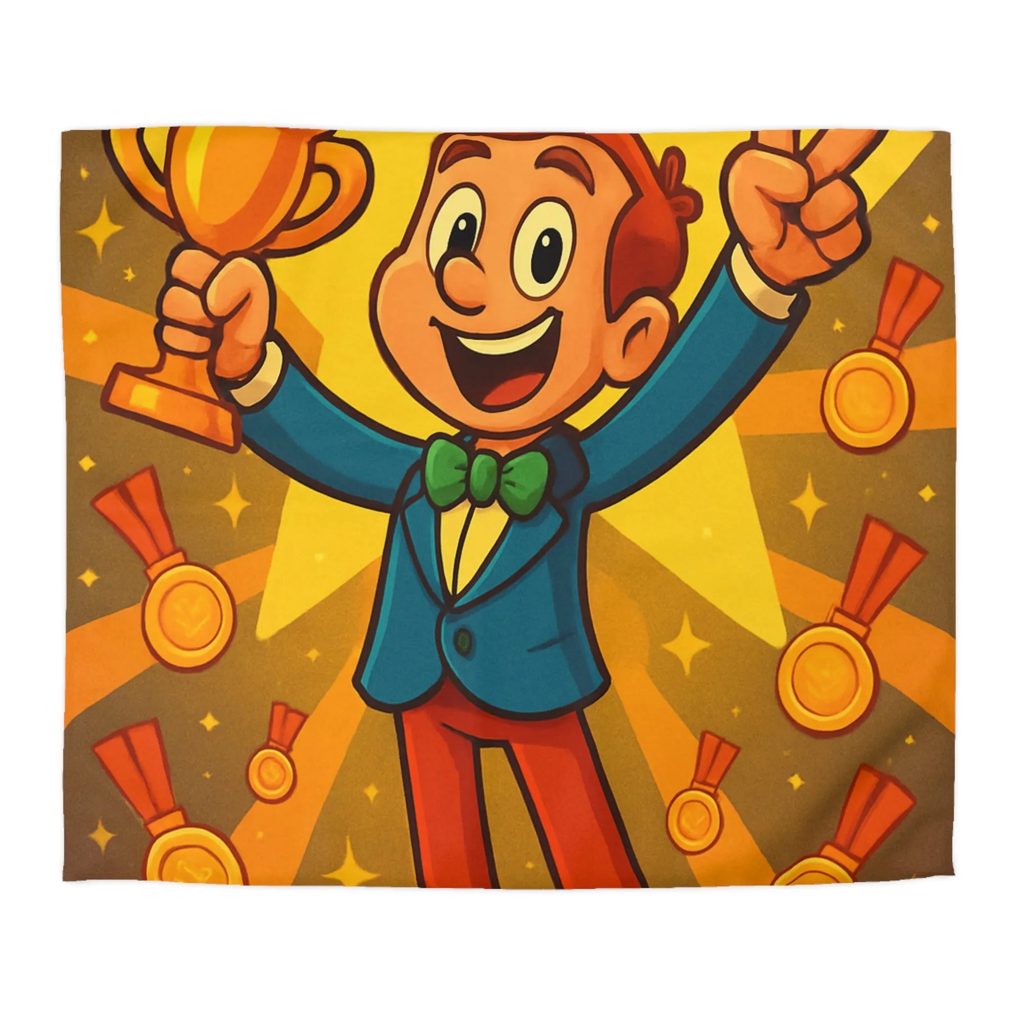 Housse de Couette Enfant avec Illustration Jeune Champion Débordant de Joie et Médailles