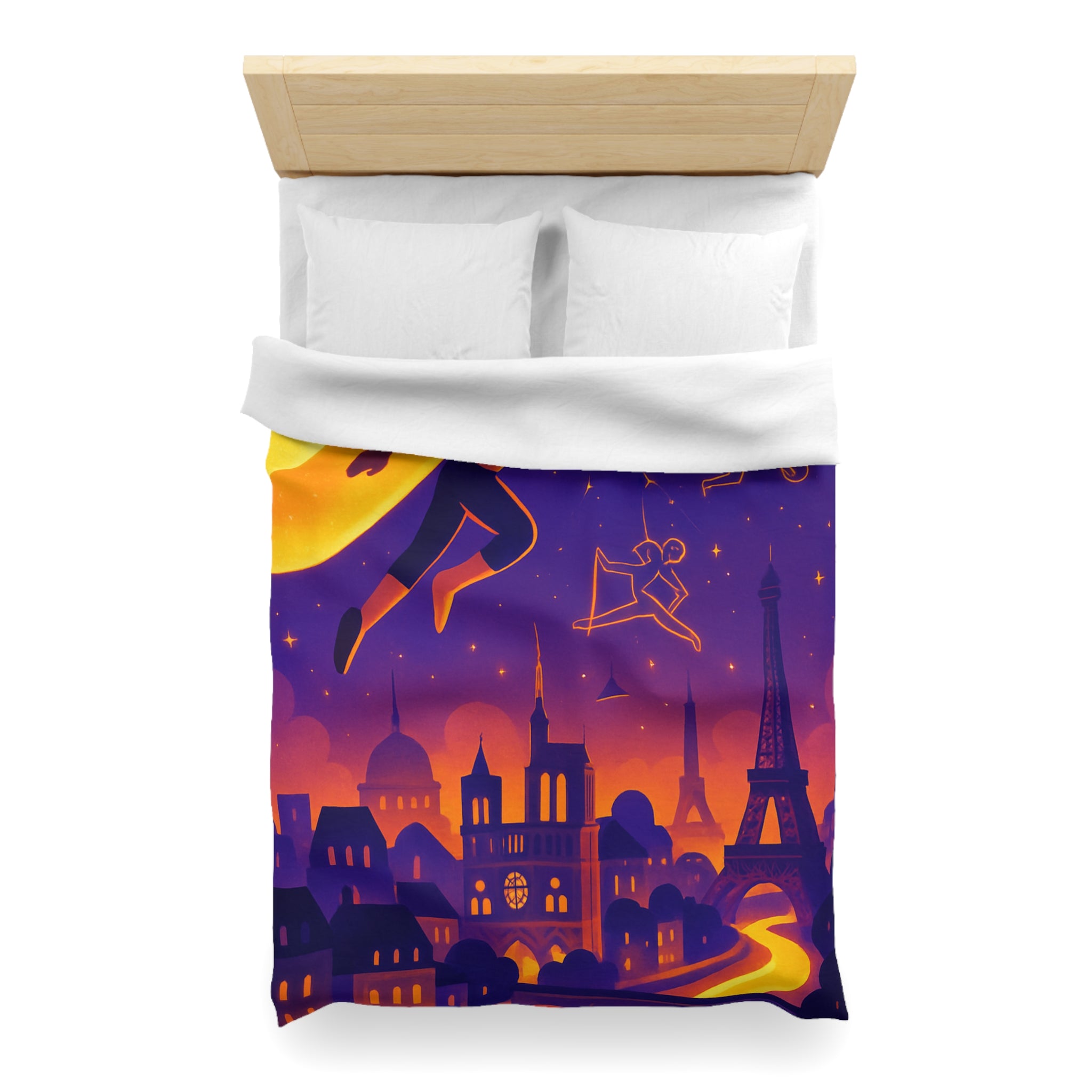 Housse de couette rêve parisien avec super-héros et constellations sportives lumineuses