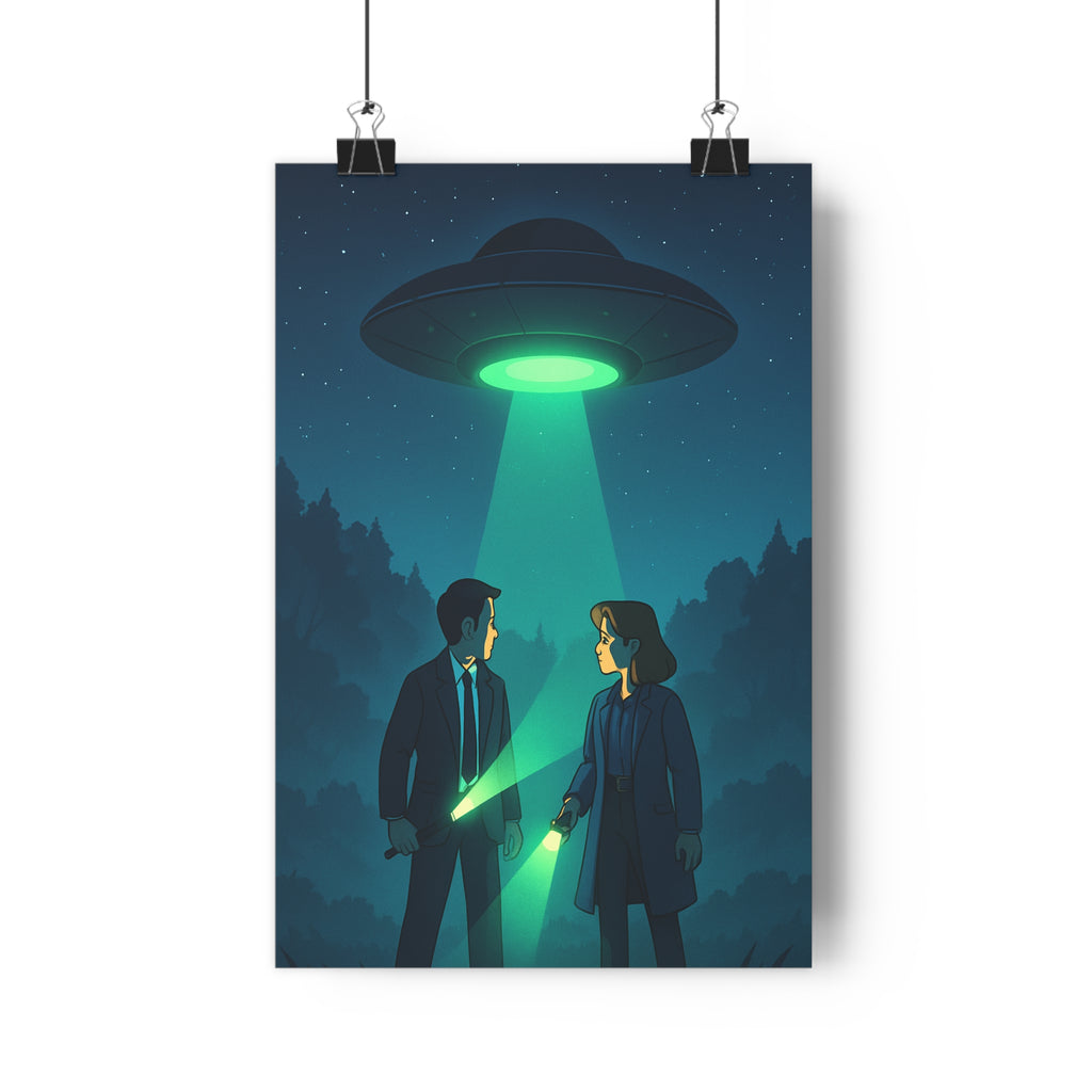 Poster décoratif cartoon bleu vert mystère aventure bureau chambre vaisseau spatial lampe personnages 30x46